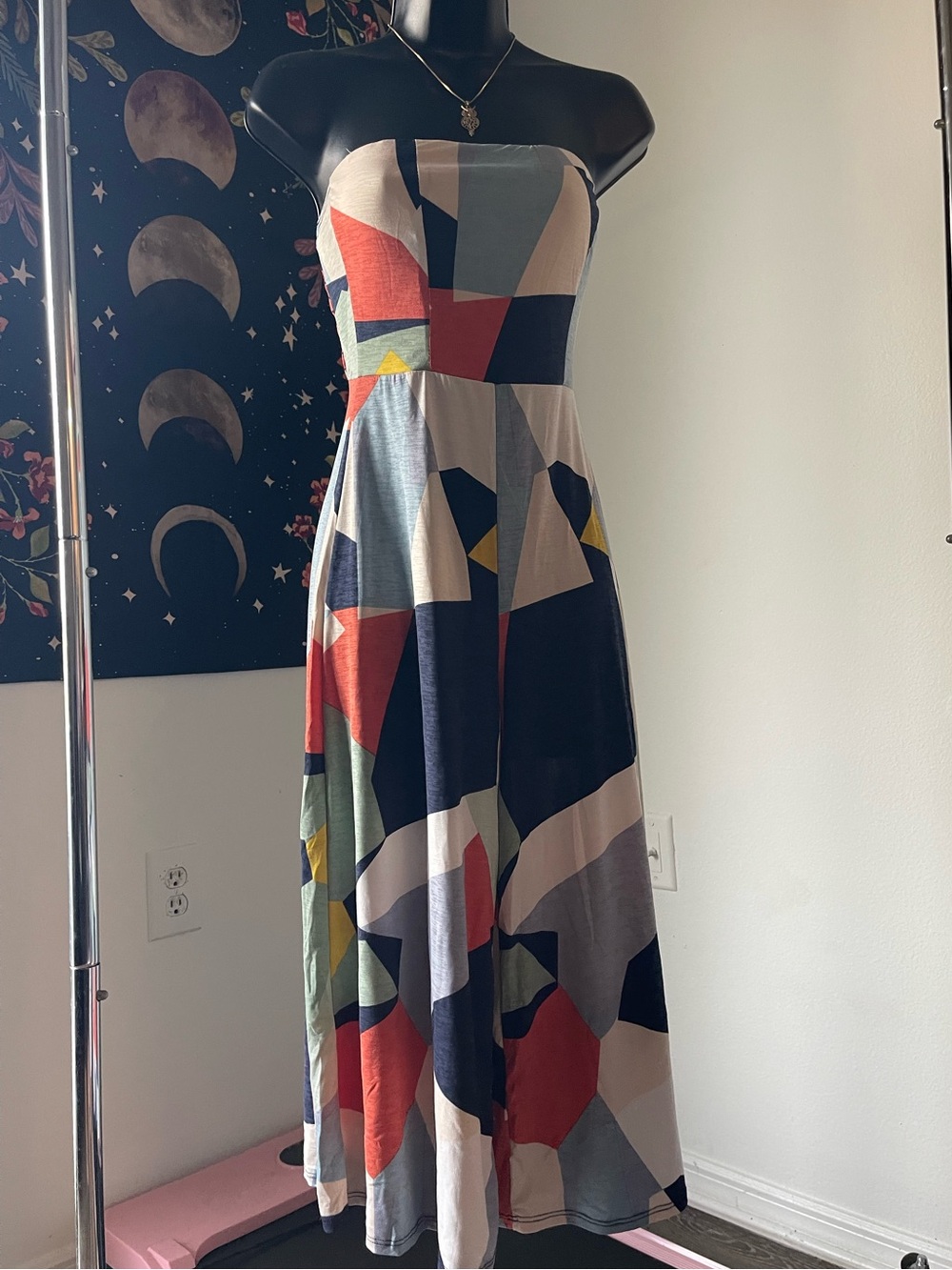 Fashion Nova Strapless Geometric Jumper in Navy, Coral, Sage, Yellow, Cream